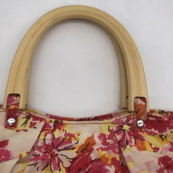 Old Navy Hobo Purse Canvas Floral Handbag Summer Wood Handle Floral Cottage - Picture 5 of 11